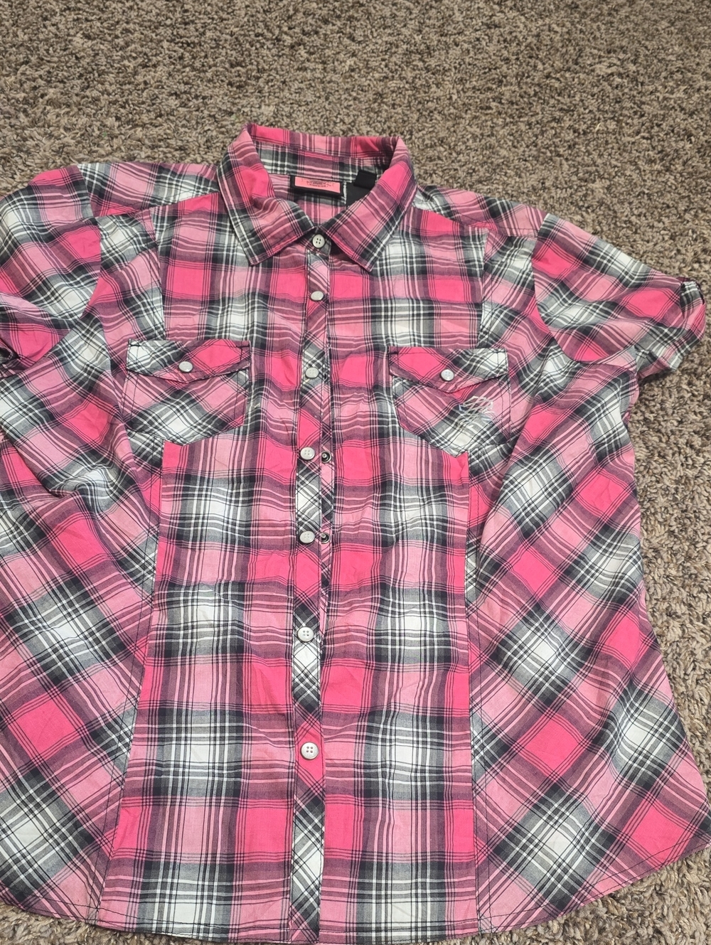 Harley-Davidson Pink and Black Plaid Button-Down Shirt